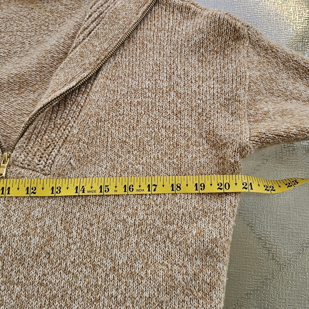 LOFT Neutral Half Zip Sweater Small Cozy Knit Minimalist Beige Ribbed Collar - Picture 9 of 12